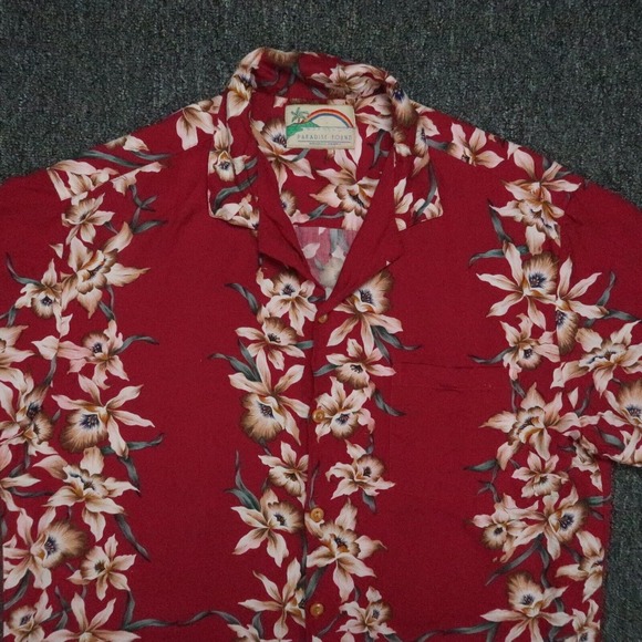 Paradise Found Shirt Mens‎ Large Red Floral Relaxed Magnum PI - Picture 2 of 7